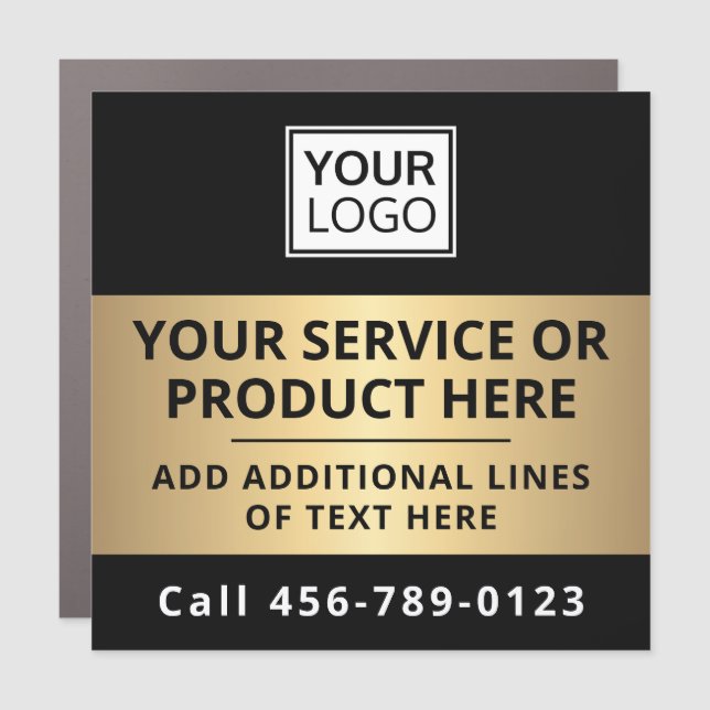 Custom logo black golden gradient business service car magnet (Front)