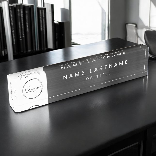Custom Logo Black Metallic Professional Desk Name Plate (Creator Uploaded)