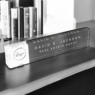Custom Logo Black Metallic Professional Desk Name Plate