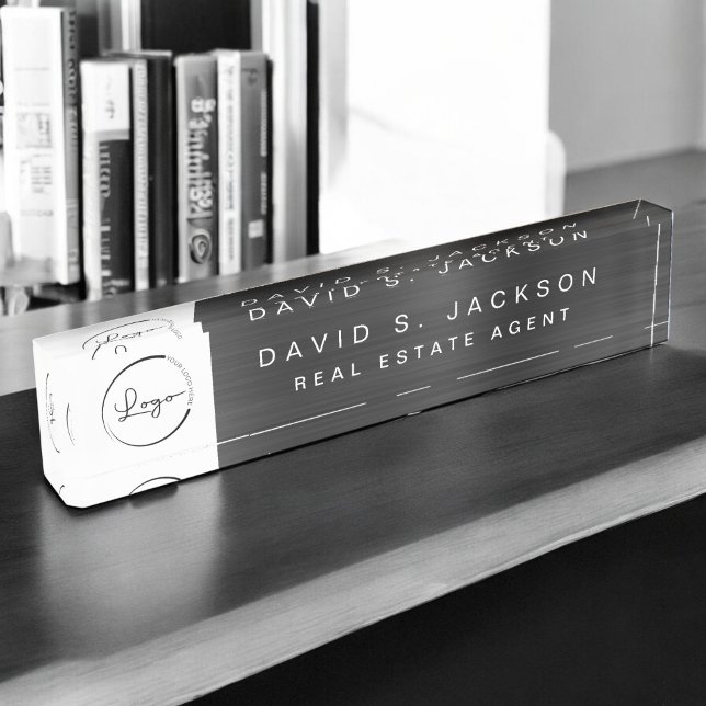 Custom Logo Black Metallic Professional Desk Name Plate (Creator Uploaded)