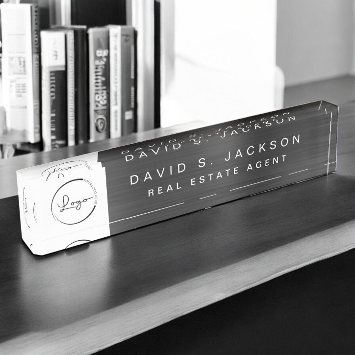 Custom Logo Black Metallic Professional Desk Name Plate