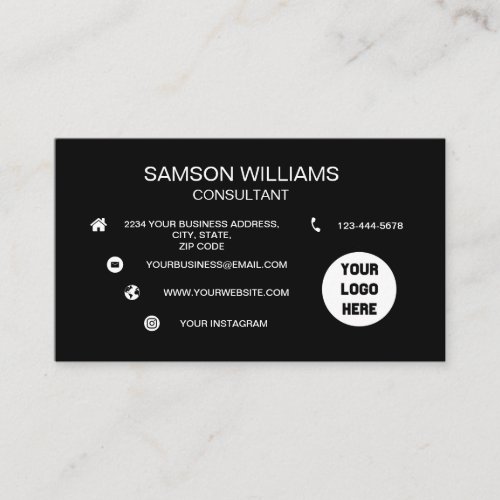 Custom Logo Black Minimalist Social Media Icons Business Card