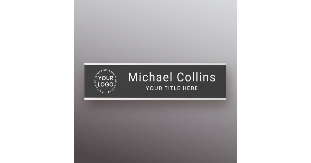 Custom logo black name and title template door sign | Zazzle