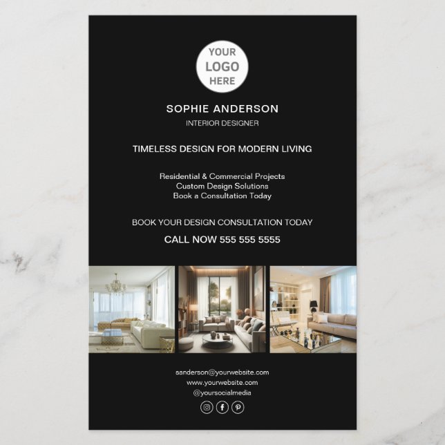 Custom Logo Black Professional Business Flyer (Front)