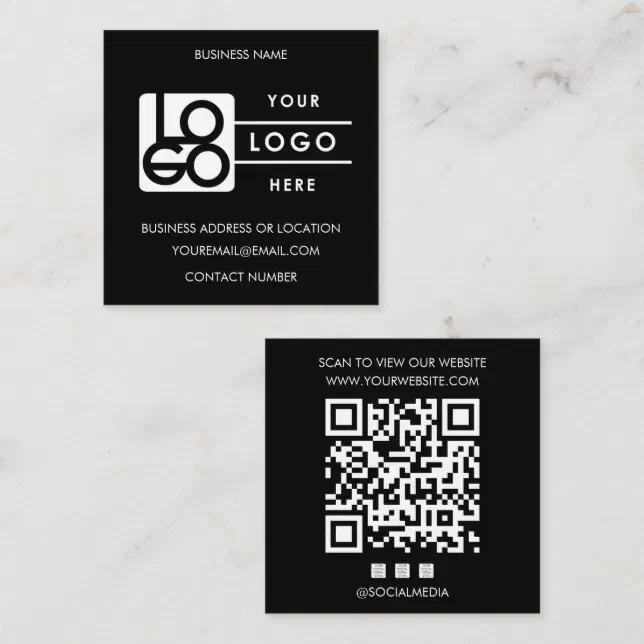 Custom Logo Black QR Code Website Social Media Square Business Card ...
