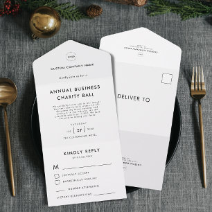 Custom Logo Black White Business Event Party RSVP All In One Invitation