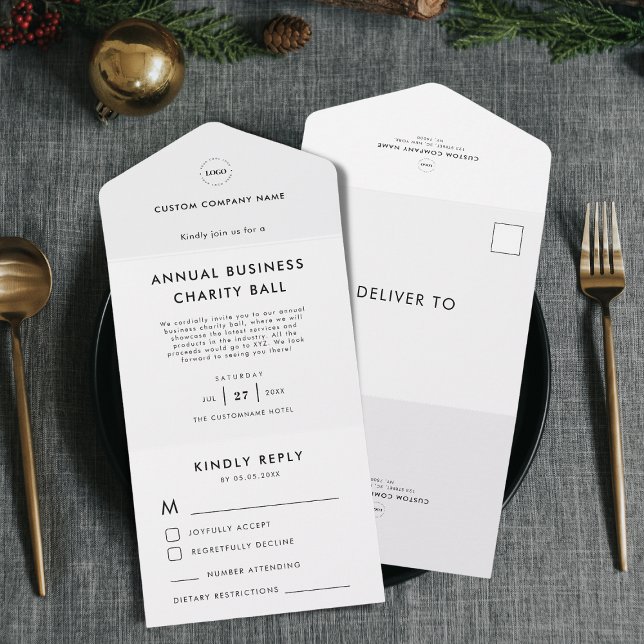 Custom Logo Black White Business Event Party RSVP All In One Invitation (Creator Uploaded)