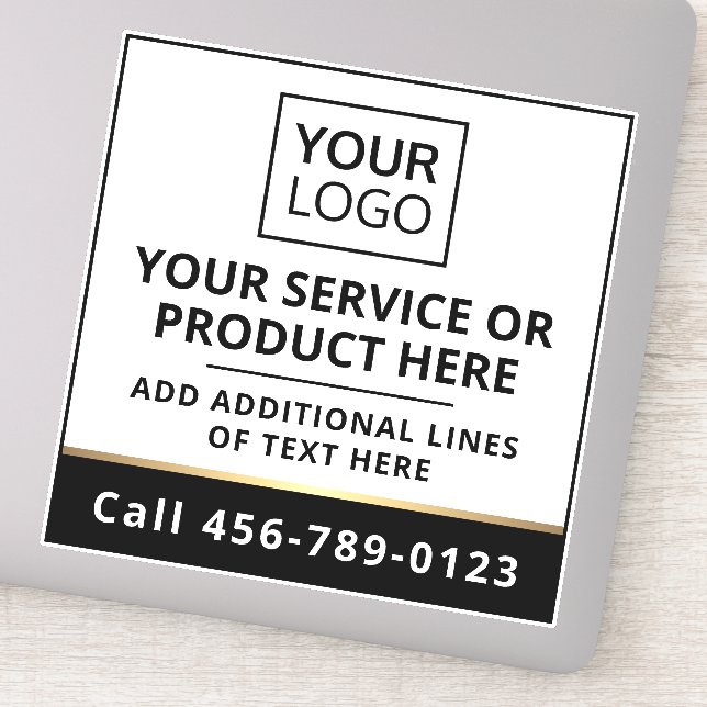 Custom logo black white business service square sticker (Detail)