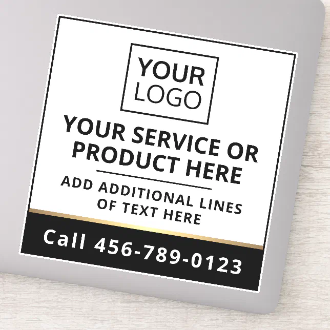 Custom logo black white business service square sticker | Zazzle