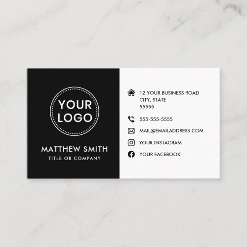 Custom logo black white modern social media icons business card