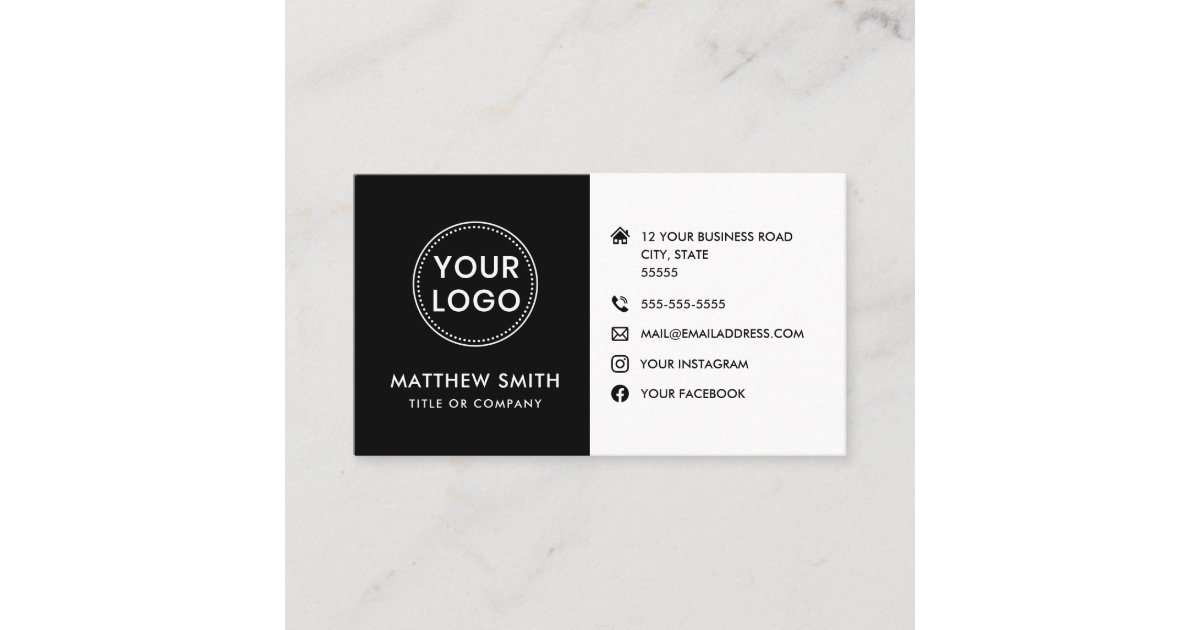 Custom logo black white modern social media icons business card