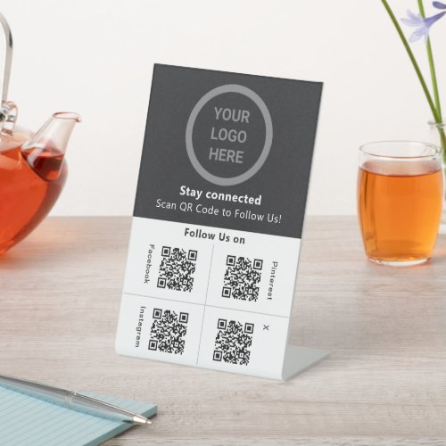 Custom Logo Black  White Social Media Display QR Pedestal Sign