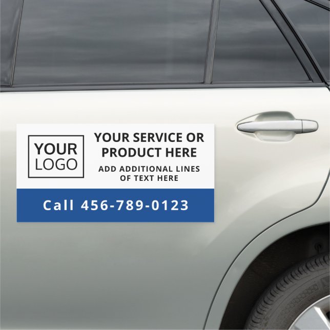 Custom logo blue and white business service car magnet (In Situ)