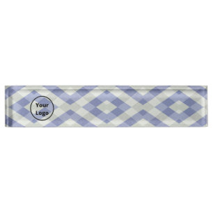 Custom logo blue and white geometric print desk name plate