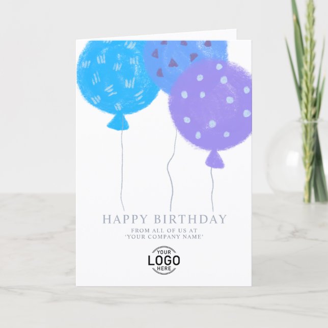 Custom Logo Blue Balloons Business Birthday Card (Front)