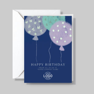 Custom Logo Blue Balloons Business Birthday Card