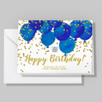 Custom Logo Blue Balloons Gold Confetti Birthday