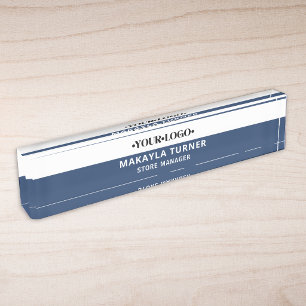 Custom Logo Blue Desk Name Plate