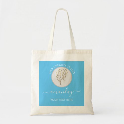 Custom Logo Blue Gold Beauty Studio Hairdressers Tote Bag