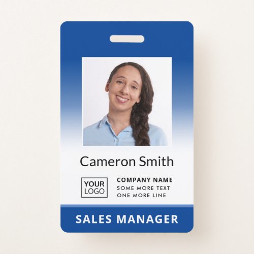 Custom logo blue gradient employee name title id badge