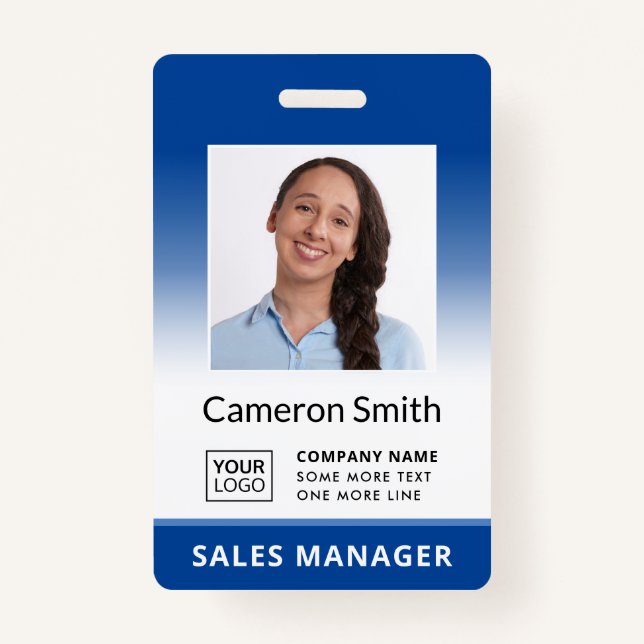Custom logo blue gradient employee name title id badge (Front)