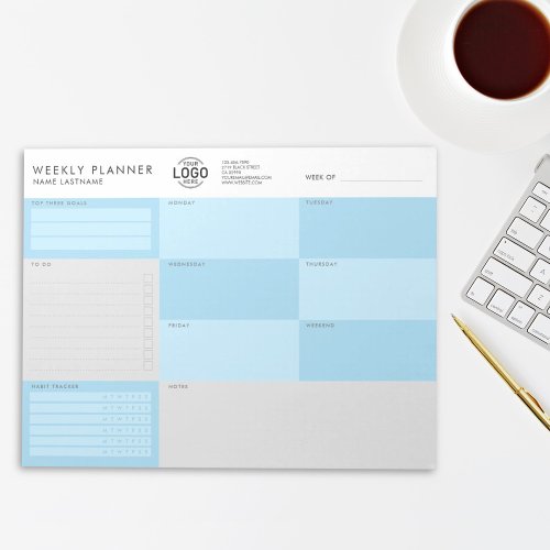 Custom Logo Blue Grey Simple Undated Week Planner Notepad