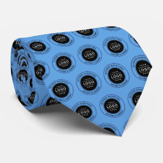 Custom Logo Blue Repeating Corporate Brand Pattern Neck Tie