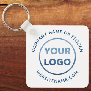 Custom Logo Blue Text on White Corporate Swag Keychain