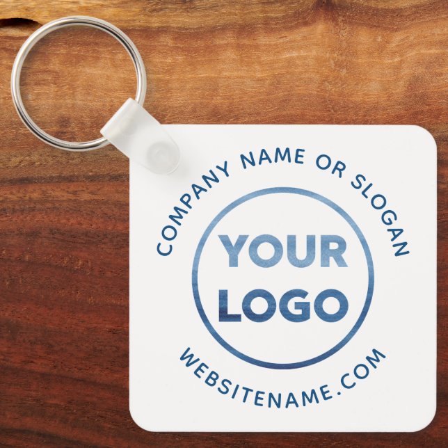 Custom Logo Blue Text on White Corporate Swag Keychain (Front)