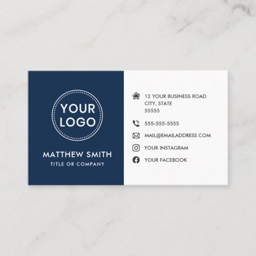 Custom logo blue white modern social media icons business card