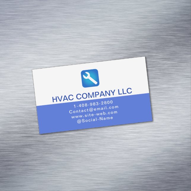 Custom Logo (Blue & White) Professional HVAC Business Card Magnet (In Situ)