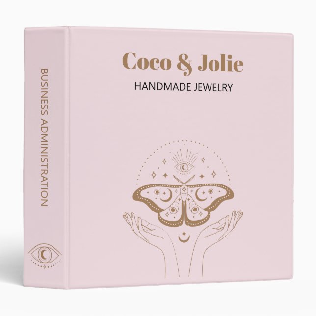 Custom Logo Blush Pink Mystical Small Business 3 Ring Binder (Front/Spine)