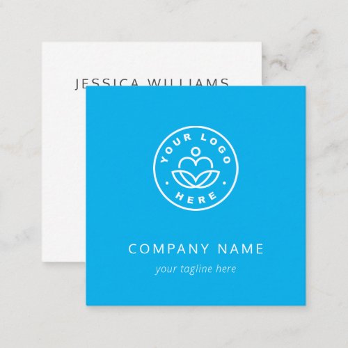Custom Logo Bold Minimalist Corporate Blue Square Business Card
