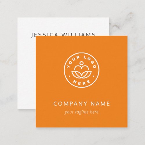 Custom Logo Bold Minimalist Corporate Orange Square Business Card
