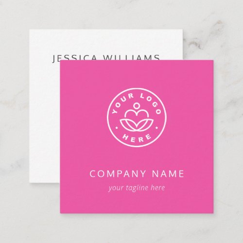 Custom Logo Bold Minimalist Corporate Pink Square Business Card