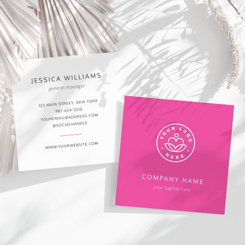 Custom Logo Bold Minimalist Corporate Pink Square Business Card