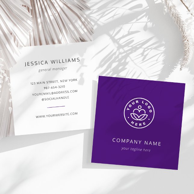 Custom Logo Bold Minimalist Corporate Purple Square Business Card (Creator Uploaded)