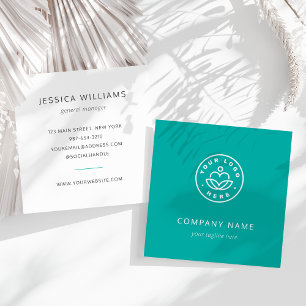 Custom Logo Bold Minimalist Corporate Teal Square Business Card