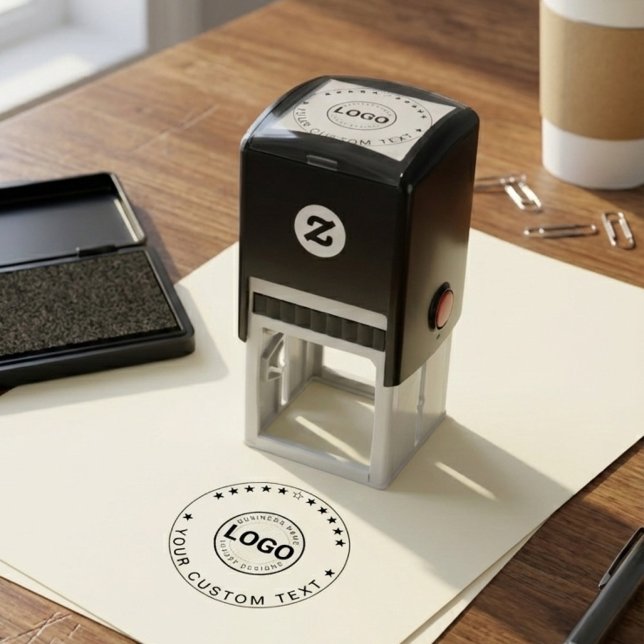 Custom Logo & Brand Text | Modern Round Business Self-inking Stamp (round company logo stamper)