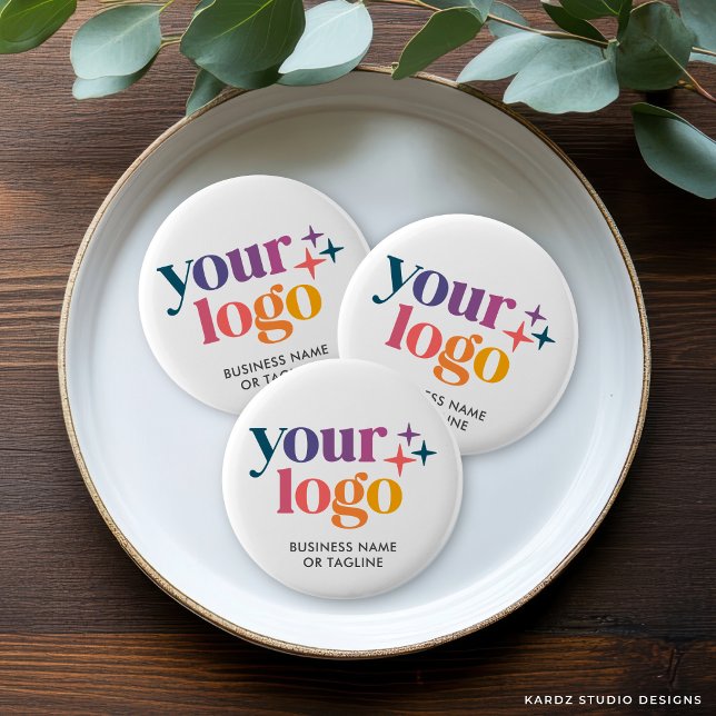 Custom Logo Branded Button Pin (Pins shown in Standard size, 2¼ Inch. Personalize button pin and choose a size.)