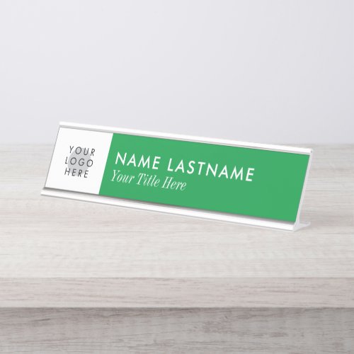 Custom Logo Bright Kelly Green White Minimalist Desk Name Plate