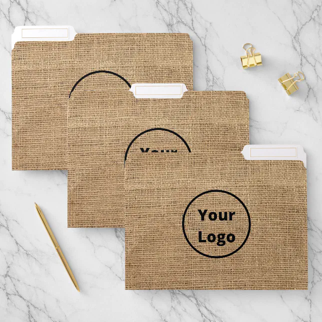 Custom logo brown burlap file folder | Zazzle
