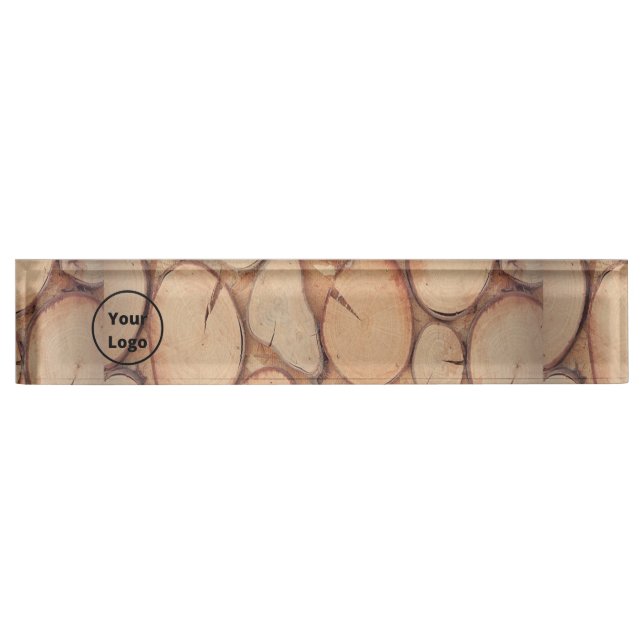 Custom logo brown tree logs desk name plate (Front)