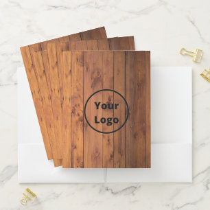 Custom logo brown wood pocket folder