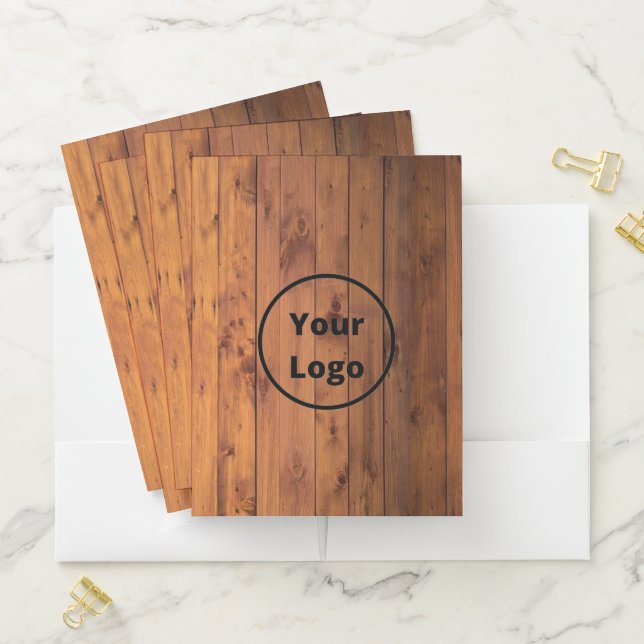 Custom logo brown wood pocket folder (In Situ)