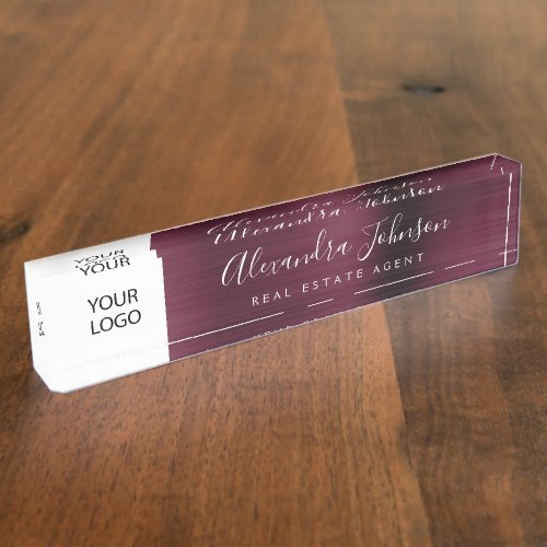 Custom Logo Burgundy Elegant Professional Desk Name Plate