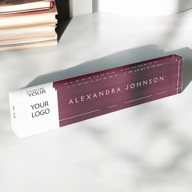 Custom Logo Burgundy Executive Professional Desk Name Plate (Creator Uploaded)