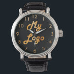 Custom logo business black gold watch<br><div class="desc">Add your own business logo to this watch.  Black background. Perfect for promoting your business and your brand.  Faux gold clock face numbers.</div>