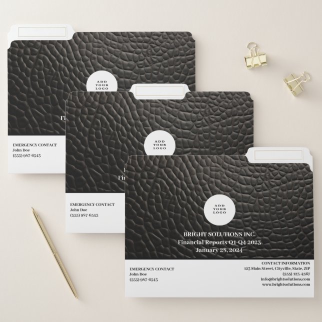 Custom Logo Business Black Leather File Folder (Set)