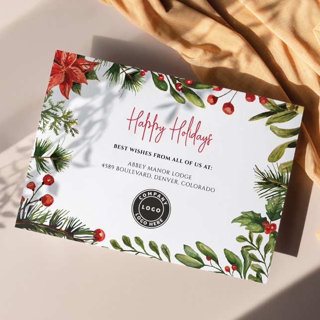 Custom Logo Business Christmas Holidays Note Card (Happy Holidays Business Clients and Employees Greetings)